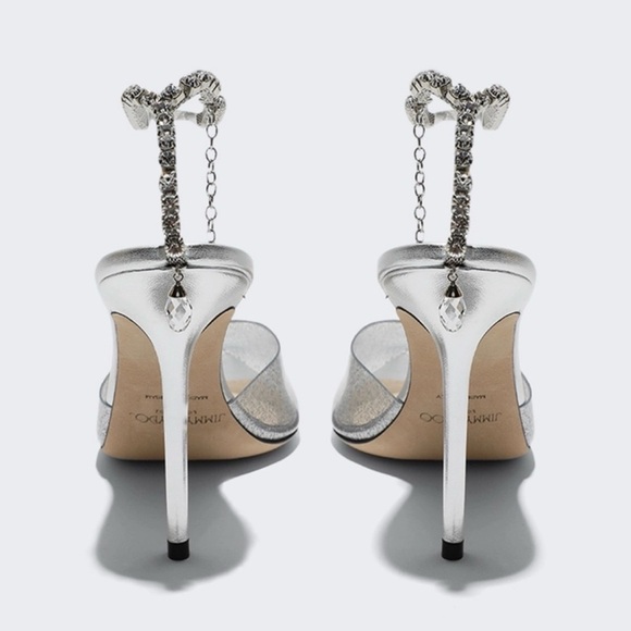 LIKE NEW-Jimmy Choo Saeda 100 Glitter Plexi Pumps with Crystal Embellishment - Picture 4 of 9